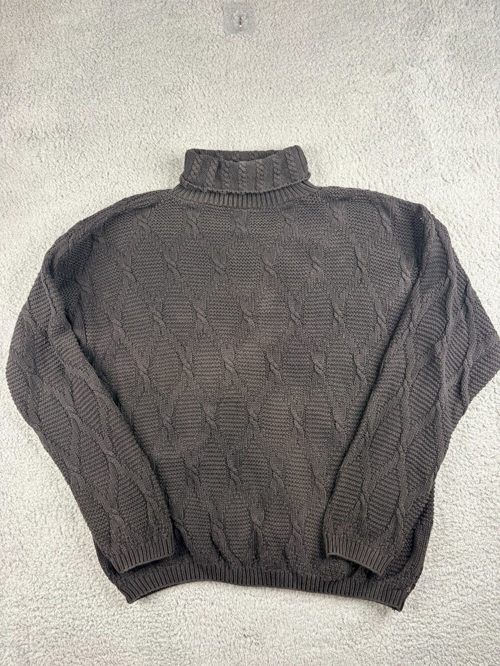 Eddie Bauer Pullover Sweater Women's Large Black Cable Knit Turtleneck Ribbed